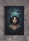 Custom canvas portrait of a woman in moody blue tones