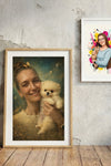 Custom framed poster portrait displayed on a wall