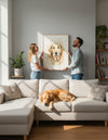 Custom canvas wall art displayed above a sofa in a living room