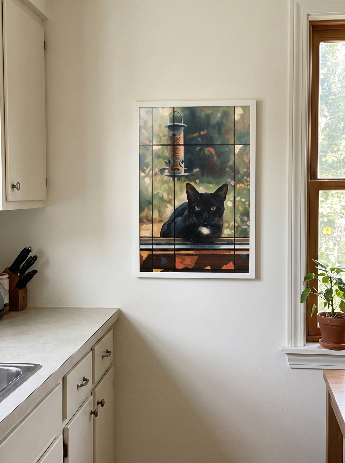 She was never around long enough for a real photo. Now there's a painting above the cupboard that always is.