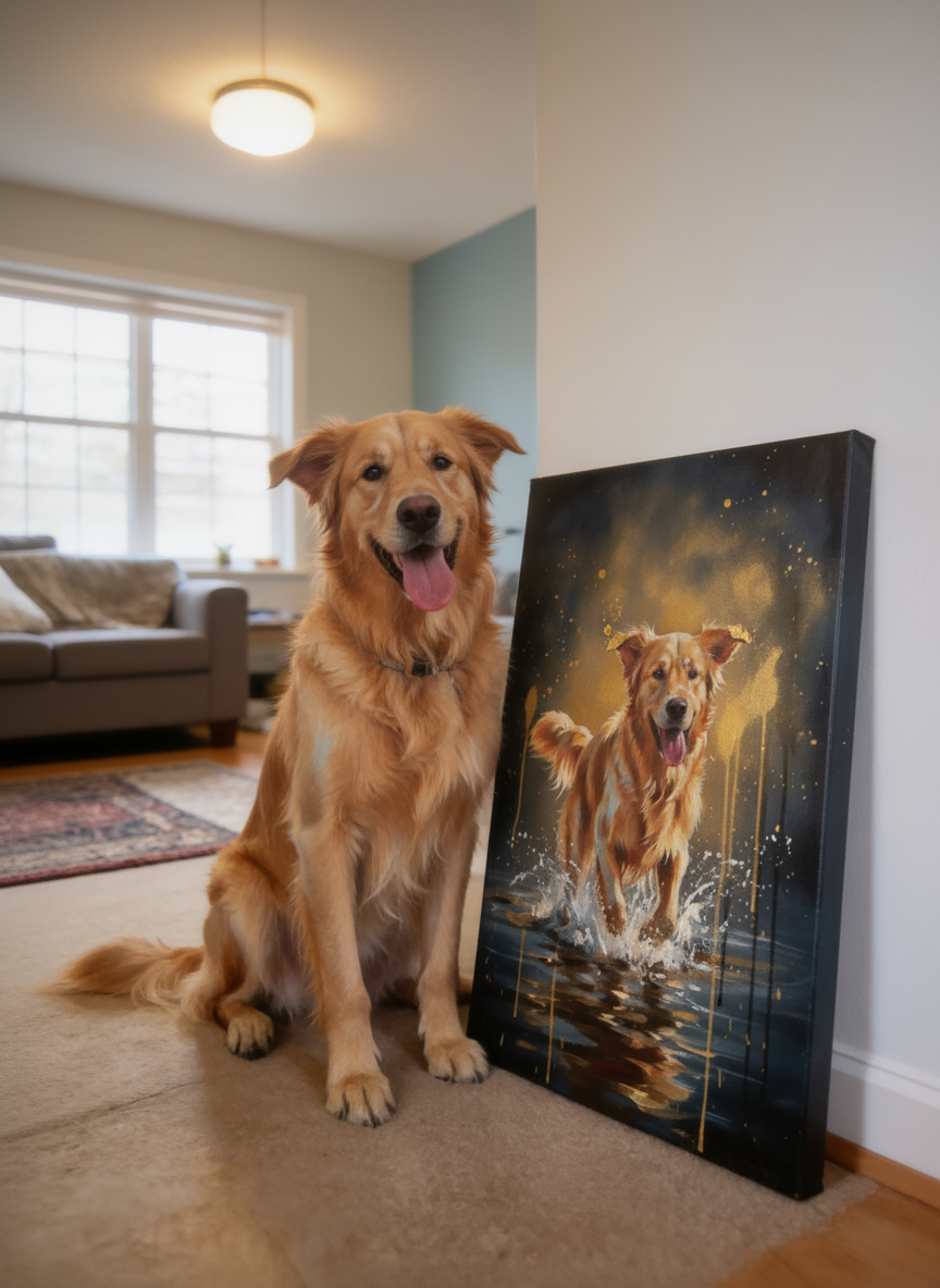 Mid-leap, late afternoon, in the water she loves. Now hanging in the living room.