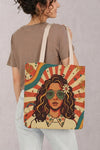 Custom canvas tote bag printed with a colorful portrait collage
