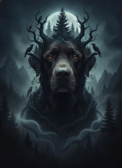 Custom dog portrait sample in a dark fantasy style