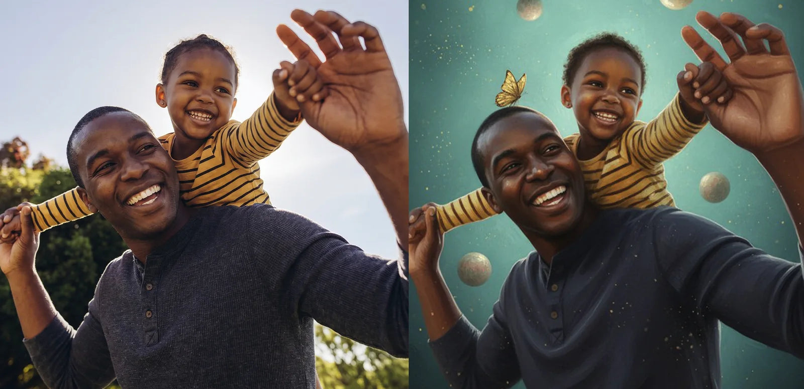 Side by side comparison of an original photo and its custom Father's Day design